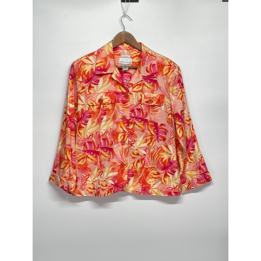 Drapers & Damons Womens Jacket Large Button Front Pink Orange Tropical Beachy